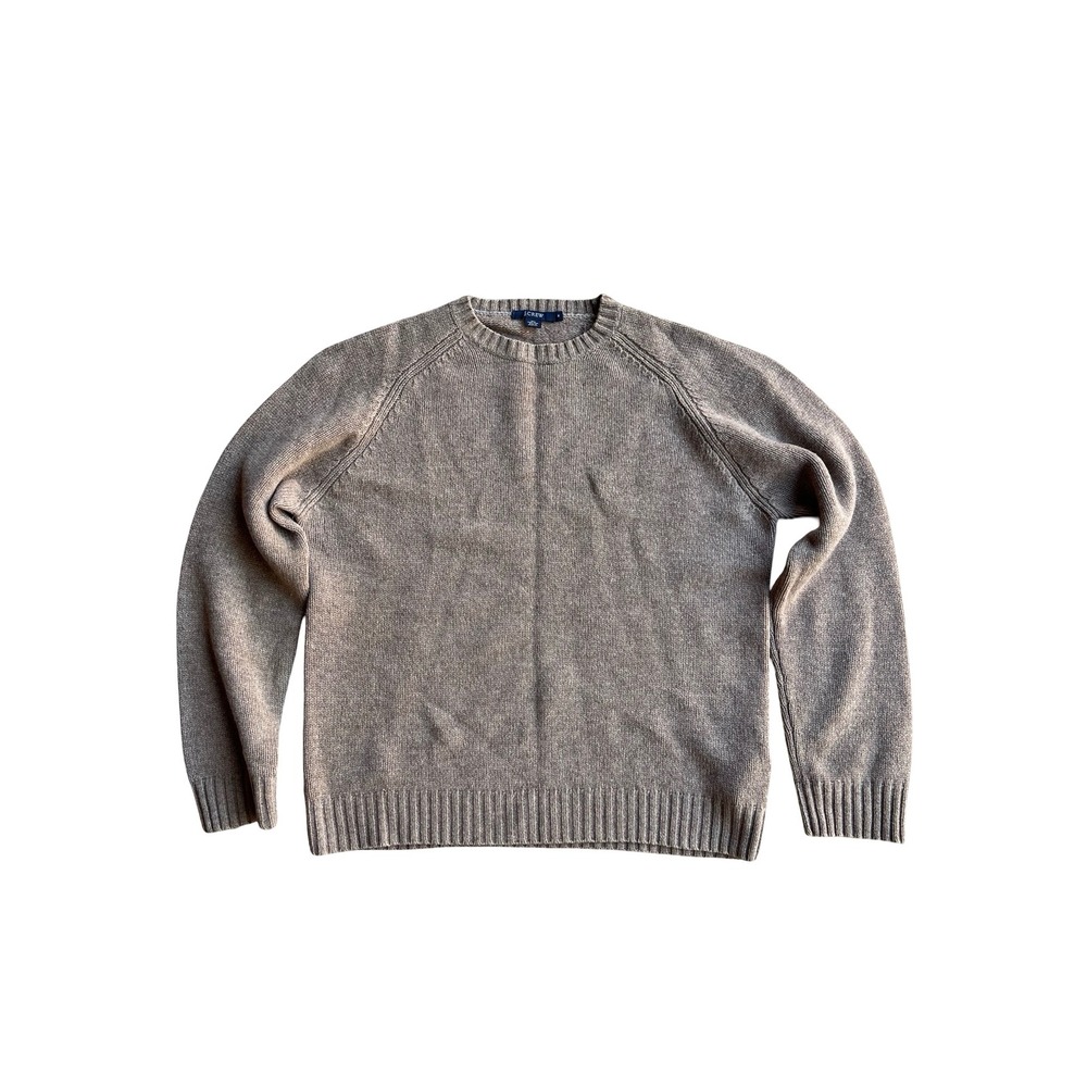 J.Crew Mens 100% Lambswool Brown Crewneck Sweater Raglan Style Classic Cozy Sz M